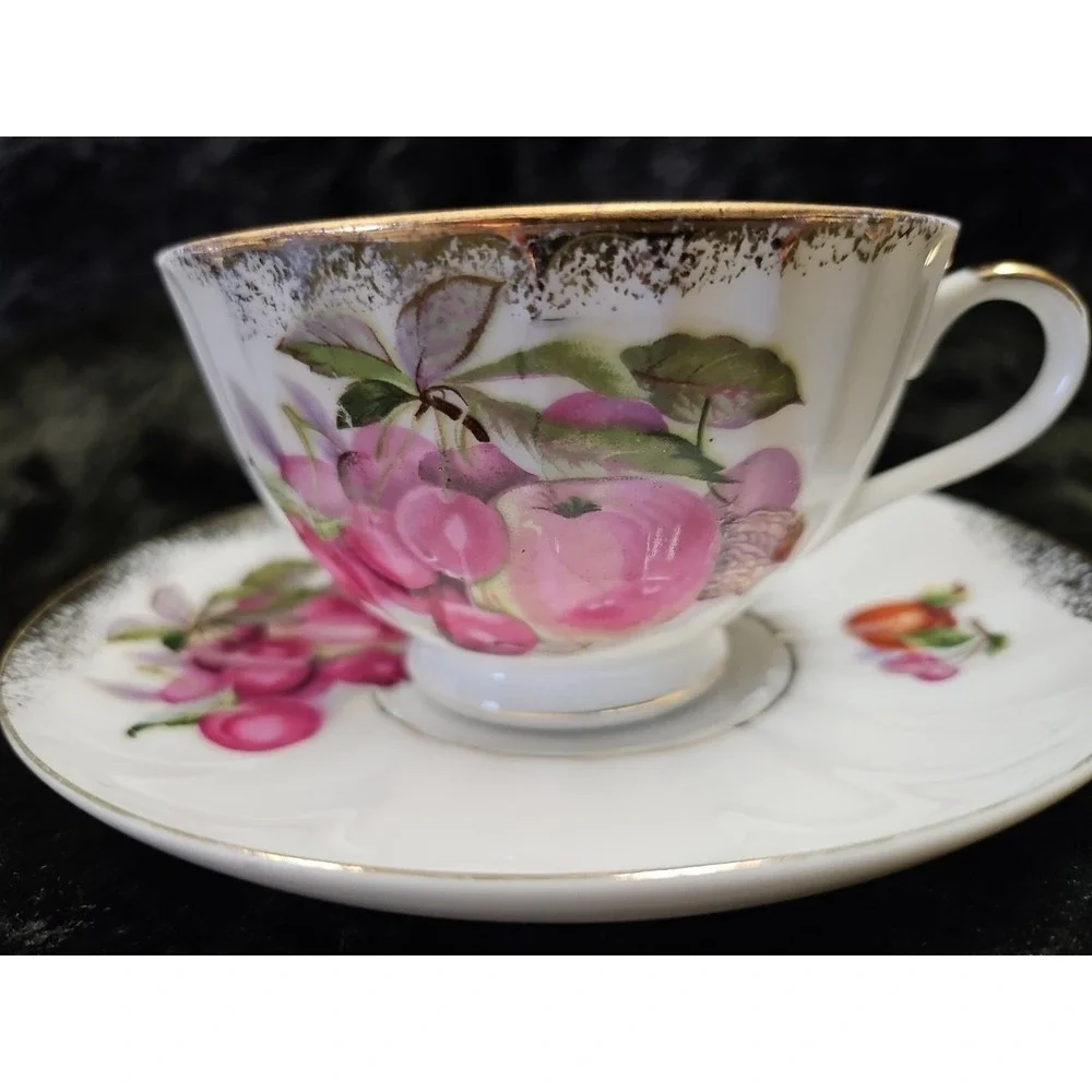 Royal Sealy hand-painted fruit design cup and saucer set
